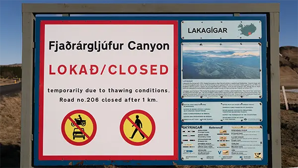 Road to Fjaðrárgljúfur closed